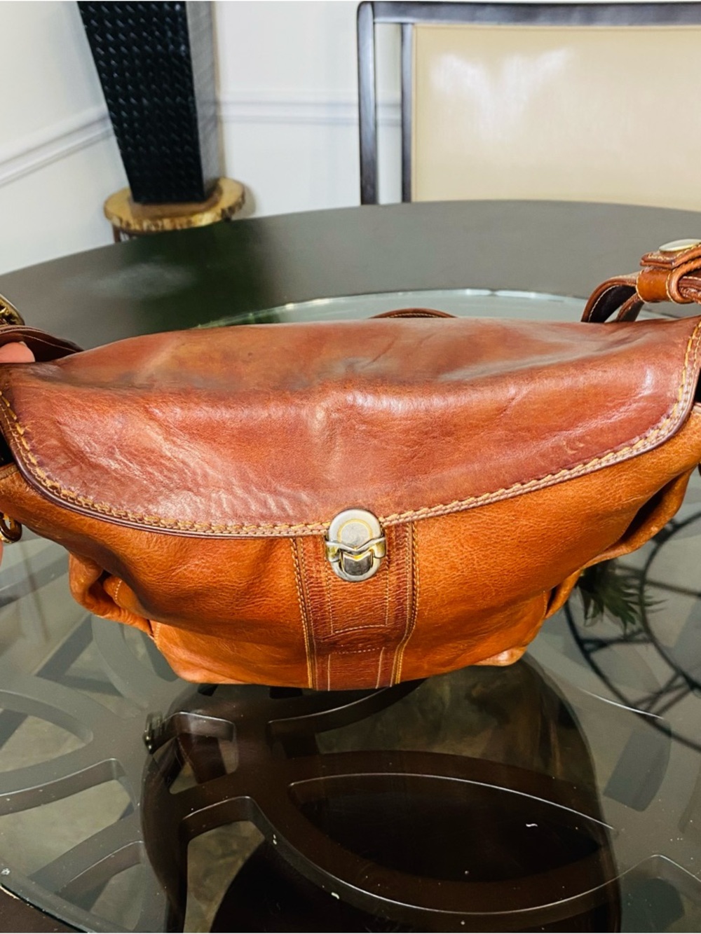 Marino Orlandi Cognac Brown Leather Shoulder Bag - Picture 9 of 12